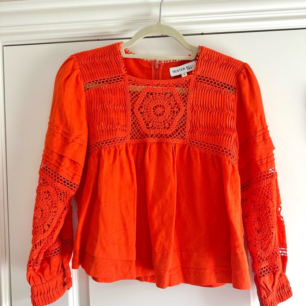 HUNTER BELL Orange Eyelet Lace Peasant Blouse - Picture 3 of 10